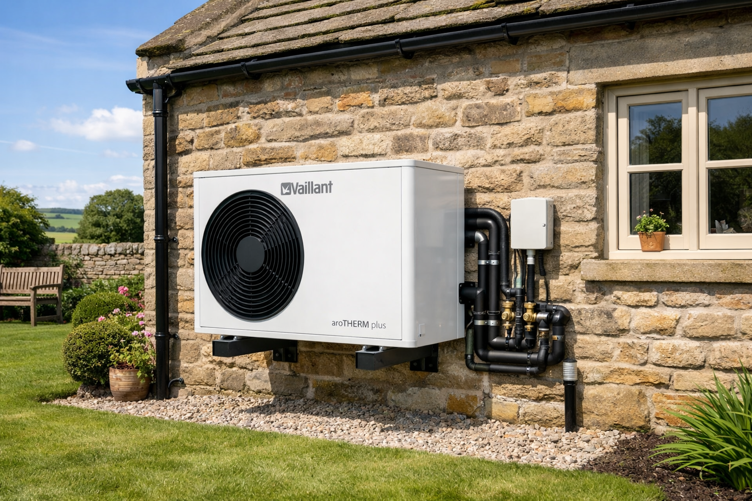 Vaillant heat pump installation at a Yorkshire stone cottage